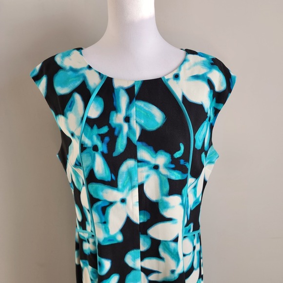 London Times Tea Dress Womens 16 Blue Floral Wedding Cocktail Office Party Work - Picture 2 of 15